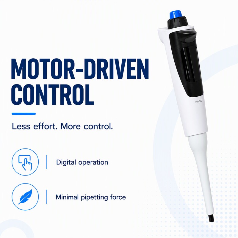 single channel electronic pipette motor driven control with minimal pipetting force