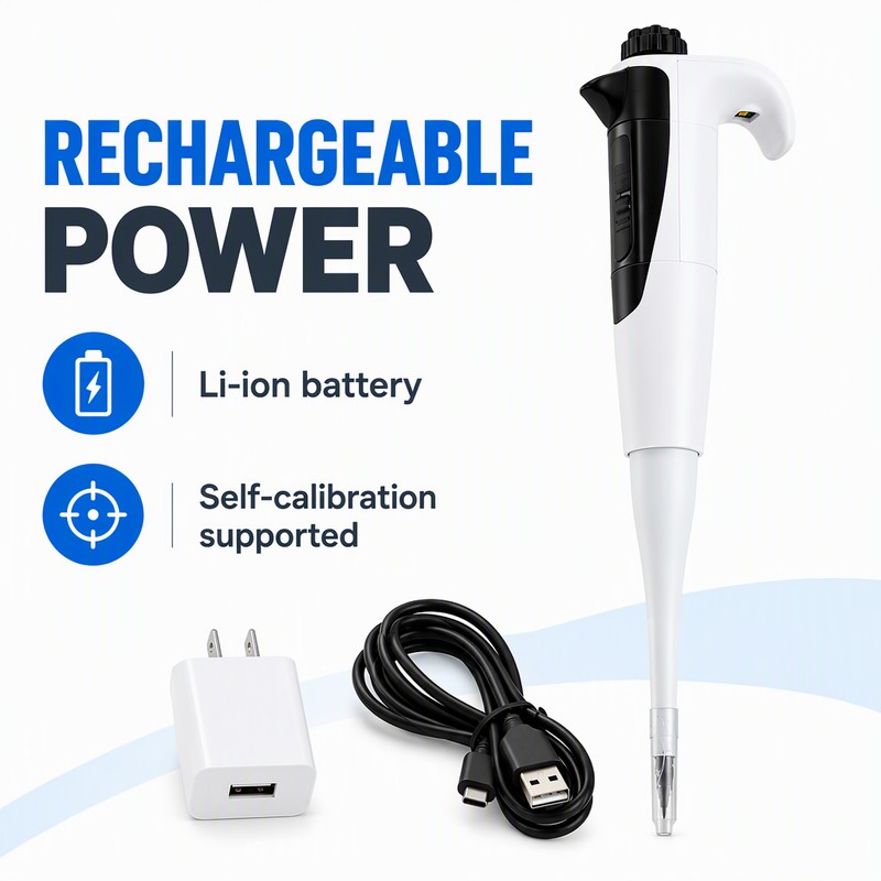 single channel electronic pipette rechargeable li-ion battery power with charger and cable