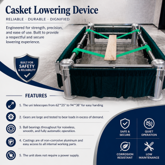 Casket Lowering Device with Stand, Telescopic Stainless Steel Grave Lowering Machine for Cemetery