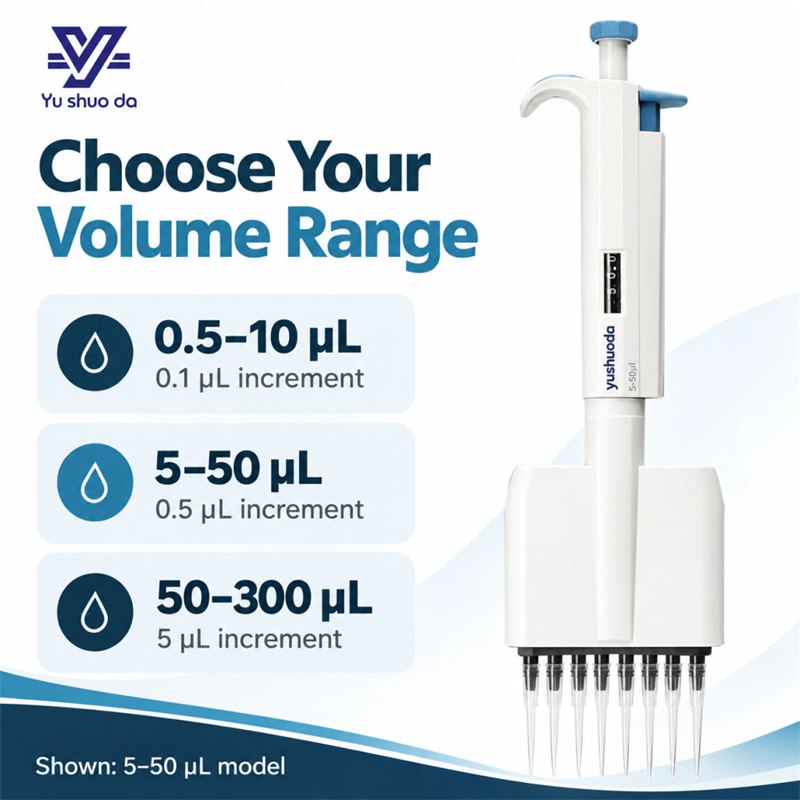 8 channel pipette volume range 0.5-10 ul 5-50 ul 50-300 ul
