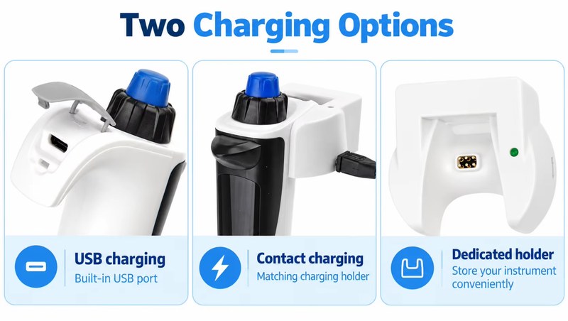 8 channel electronic pipette two charging options USB charging and contact charging holder