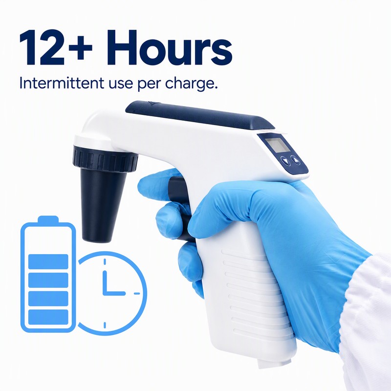 electronic pipette controller more than 12 hours of intermittent use per charge