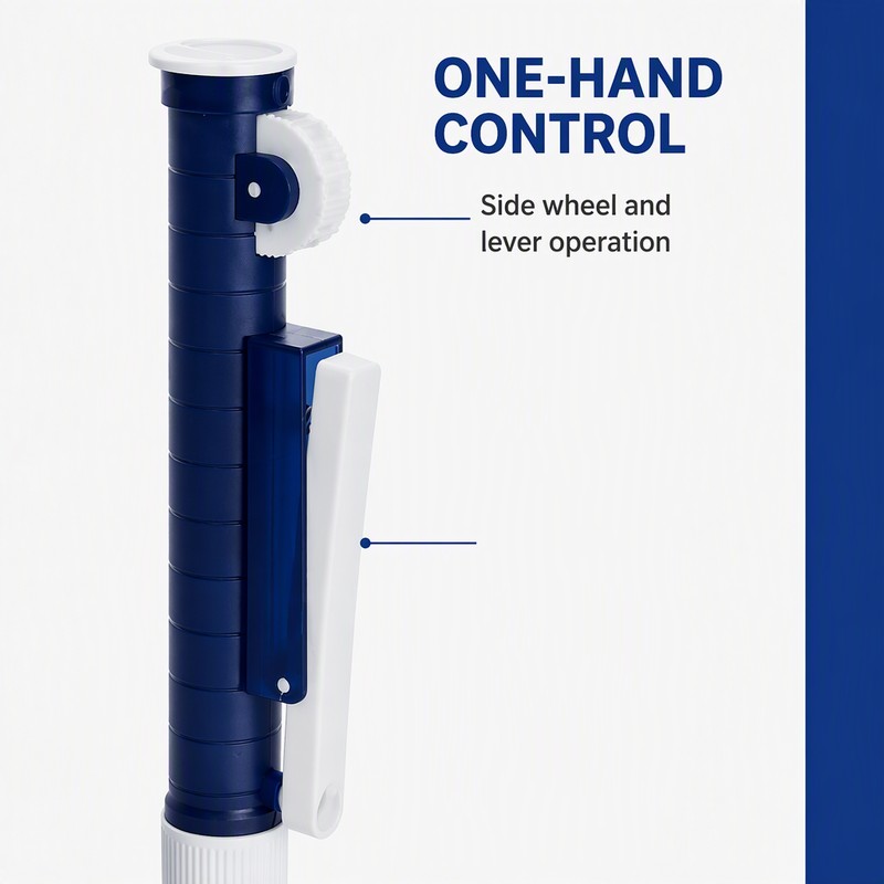 pipette pump one hand control side wheel and lever operation
