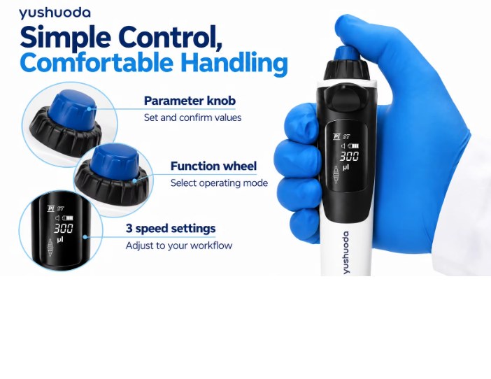 8 channel electronic pipette parameter knob function wheel and 3 speed settings