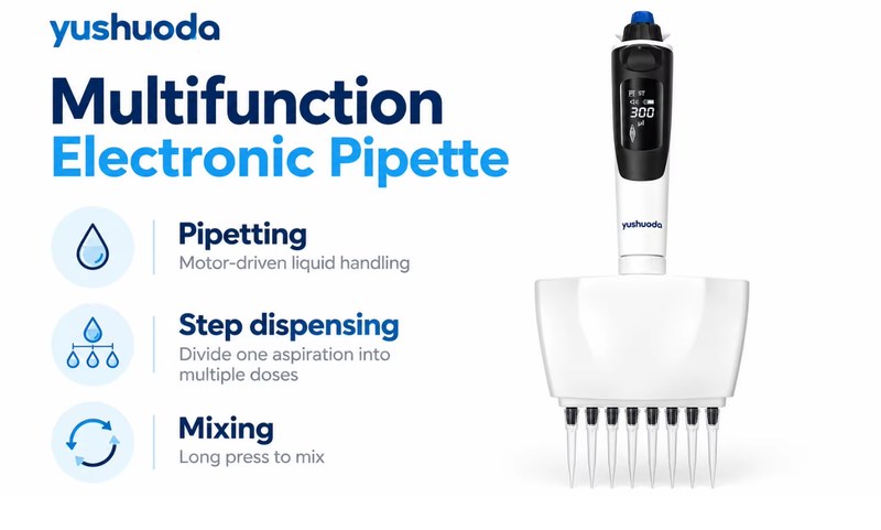 8 channel electronic pipette multifunction pipetting step dispensing and mixing modes