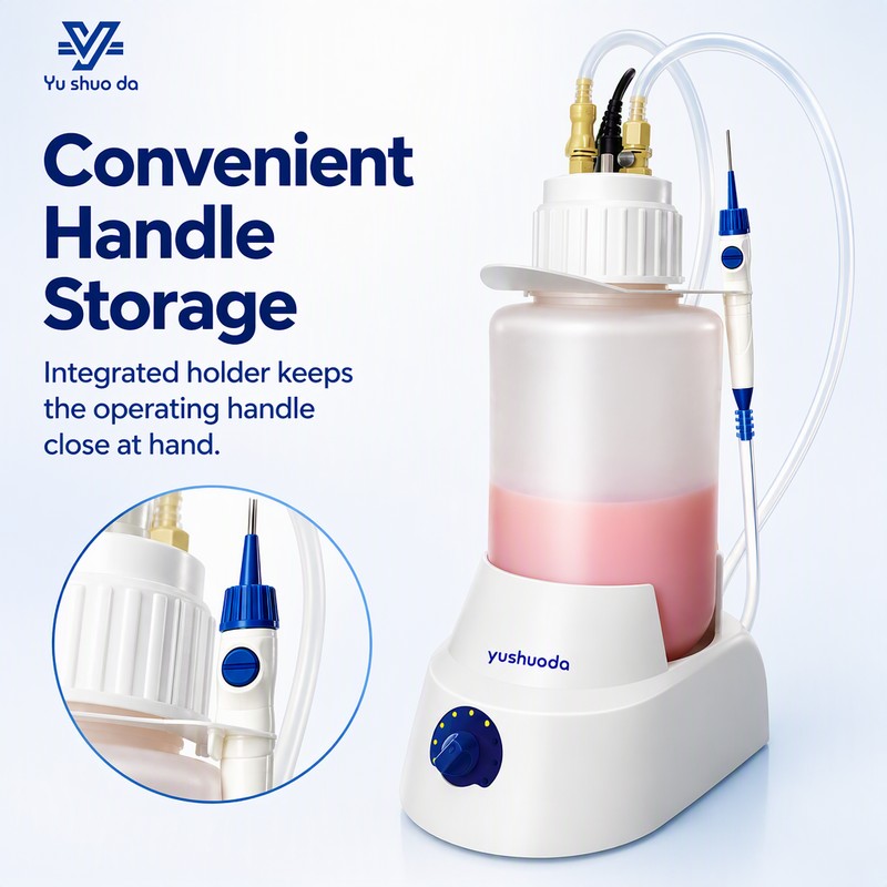 vacuum aspiration system with convenient handle storage integrated holder on the collection bottle cap