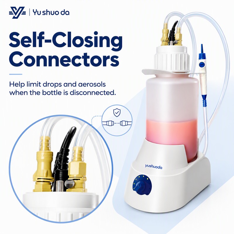 vacuum aspiration system self-closing connectors limiting drops and aerosols when bottle is disconnected
