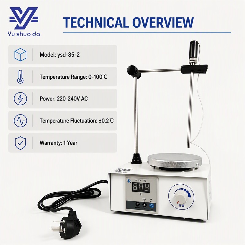 lab magnetic stirrer hotplate technical overview 0-100°C 220-240V AC with 1 year warranty