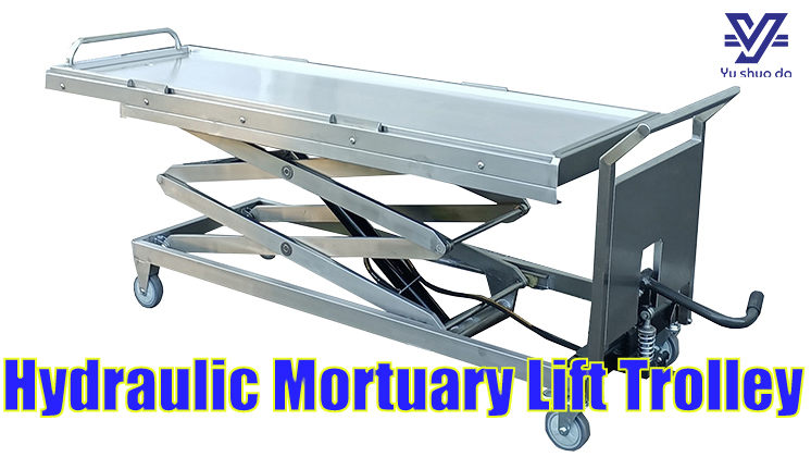 Stainless Steel Manual Hyfraulic Mortuary Two Scissors Lift Trolley