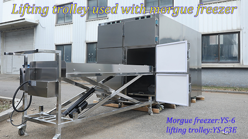 YUSHUODA stainless steel 304 mortuary equipment lifting cart and freezer