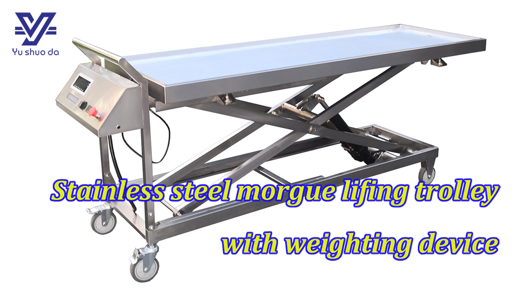 Stainless steel hospital use morgue lifting trolley with weighting cart