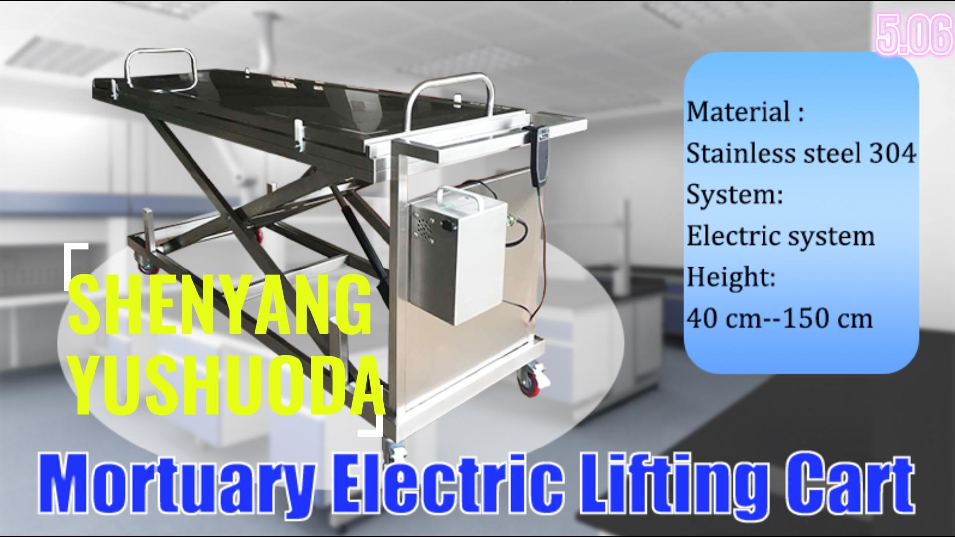 YUSHUODA stainless steel 304 one scissorses morgue electric lifting trolley