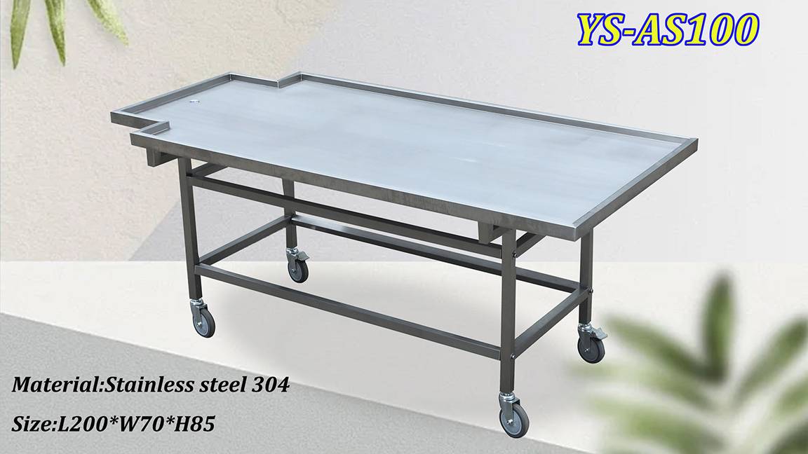 YUSHUODA stainless steel mortuary trolley used in autopsy sink